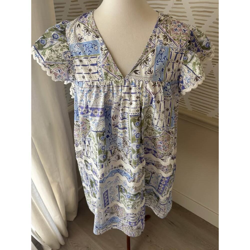 Entro Women’s Large Ric Rac Ruffle Purple Green Mini Dress - Picture 3 of 10